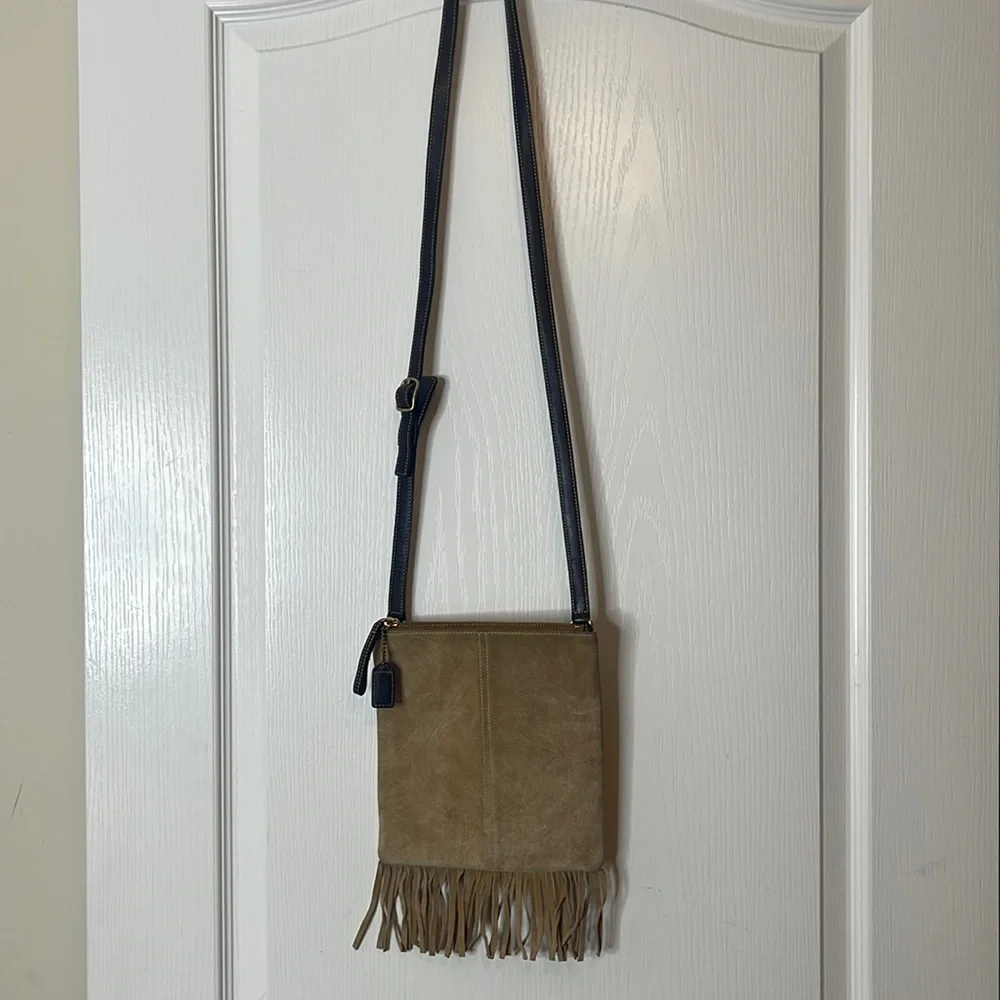 Vintage Coach Tan Suede Leather Fringe Crossbody Bag